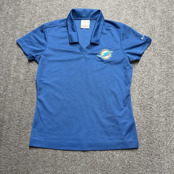 Miami Dolphins Nike Golf Dri-Fit Polo Womens Small Blue NFL Short Sleeve Active - Picture 1 of 8